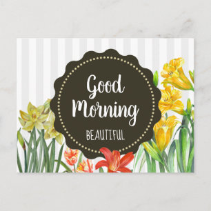 Carte Postale Aquarelle Jaune Orange Fleurs de printemps Design
