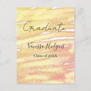Carte Postale Aquarelle jaune orange remise de diplôme nom année
