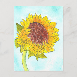 Carte Postale Aquarelle Joli tournesol jaune