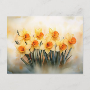 Carte Postale Aquarelle jonquilles Jaune et vert