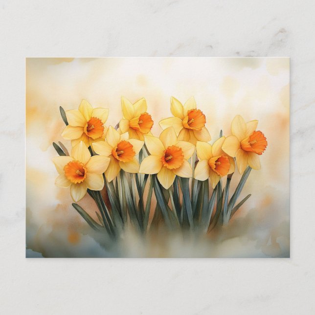 Carte Postale Aquarelle jonquilles Jaune et vert (Devant)