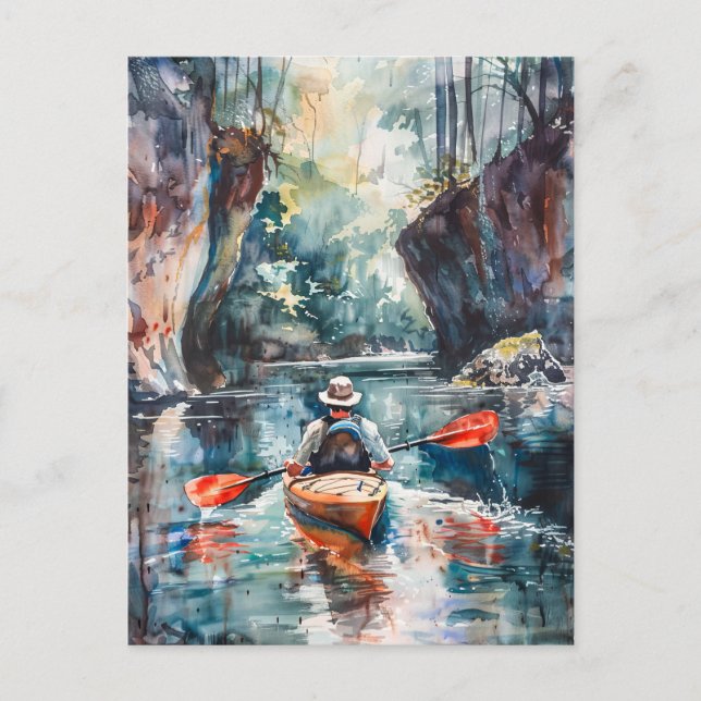 Carte Postale Aquarelle Kayak Peinture (Devant)