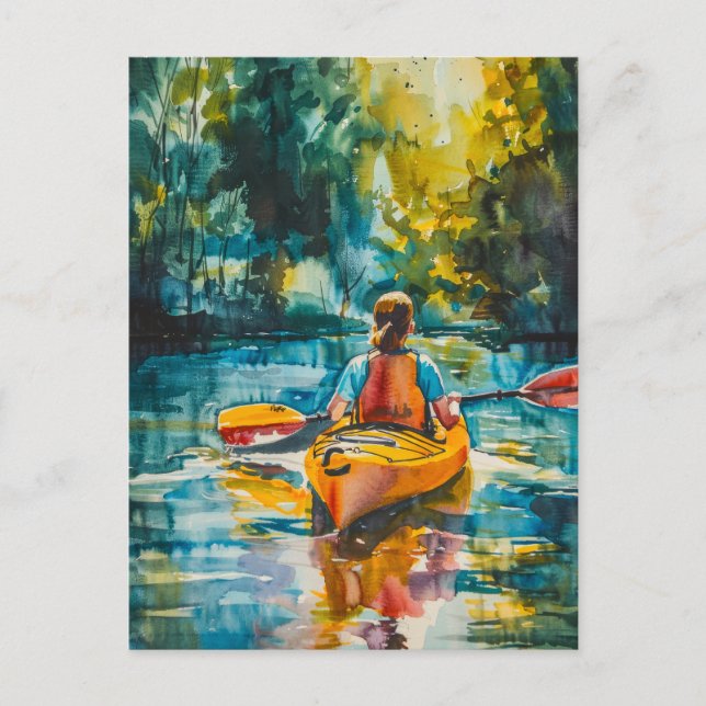 Carte Postale Aquarelle Kayak Peinture (Devant)