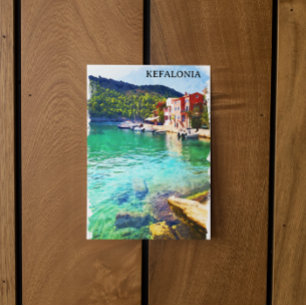 Carte Postale Aquarelle Kefalonia Grèce Vue côtière