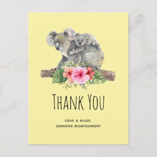 Carte Postale Aquarelle Koala Oears mignonne Maman & Baby Merci