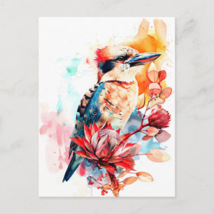 Carte Postale Aquarelle Kookaburra sur Protea