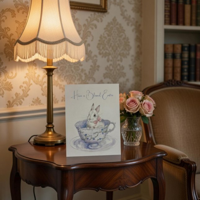 Carte Postale Aquarelle Lapin de Pâques en Teacup (Créateur téléchargé)