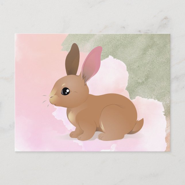 Carte Postale Aquarelle Lapin lapin mignon animal de Pâques rose (Devant)
