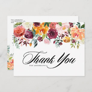 Carte Postale Aquarelle L'automne fleurit Garland Floral Merci