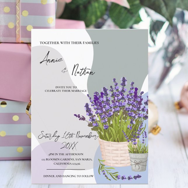 Carte Postale Aquarelle Lavande Stations dans un Mariage de pani (Watercolor Lavender Stems in a Basket Wedding Postcard)