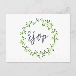 Carte Postale Aquarelle Leafy Wreath Wedding RSVP