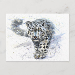Carte Postale Aquarelle léopard des neiges