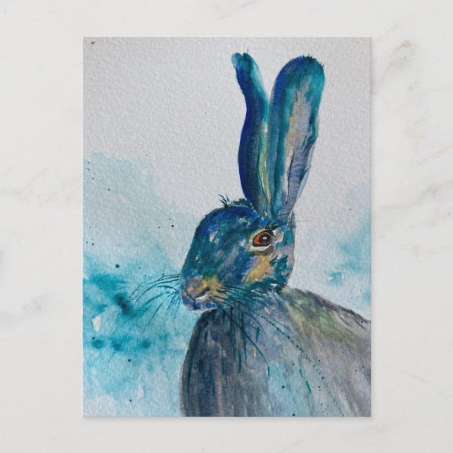 Carte Postale Aquarelle lièvre lapin (Devant)
