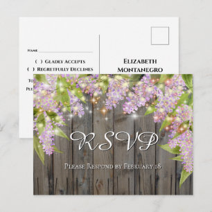 Carte Postale Aquarelle Lilacs Avec Bois & Lumières Mariage RSVP