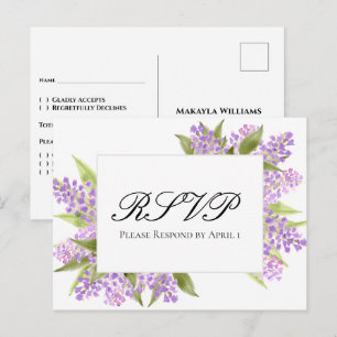 Carte Postale Aquarelle Lilacs Bouquet Mariage élégant RSVP