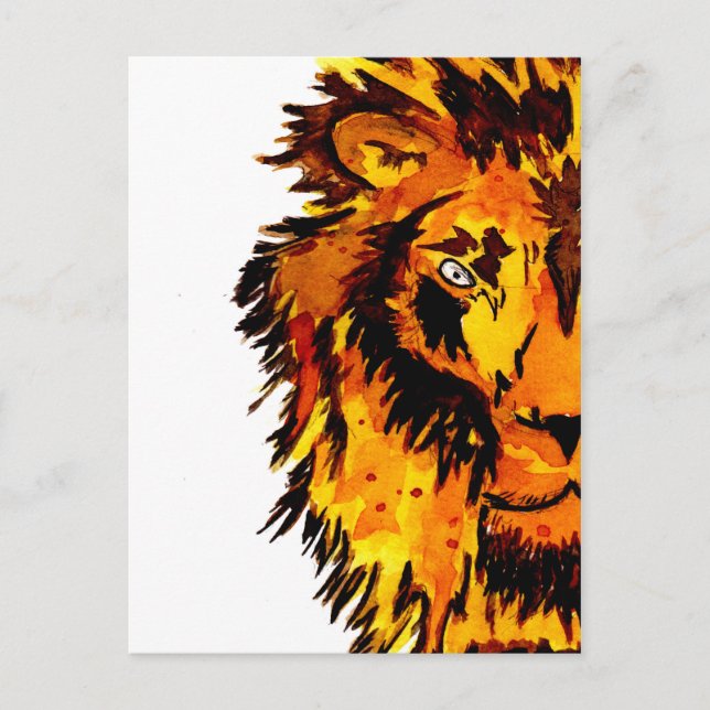 Carte Postale Aquarelle Lion demi-visage (Devant)