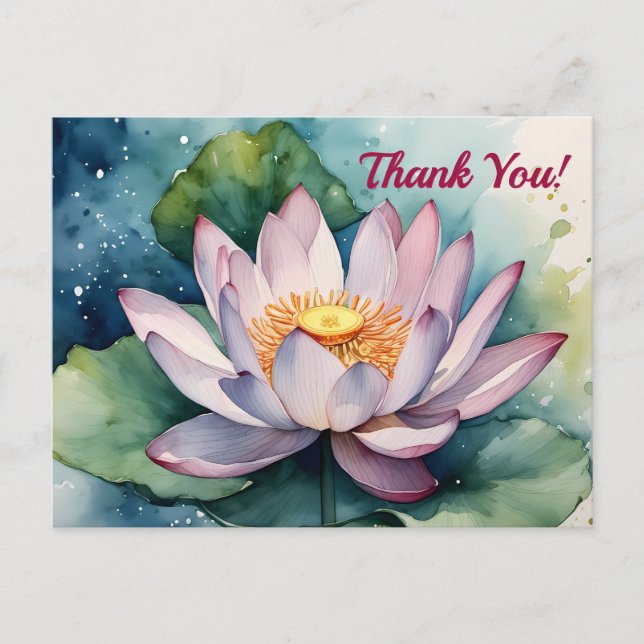Carte Postale Aquarelle Lotus Flower Merci (Devant)