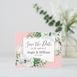 Carte Postale Aquarelle Magnolia Blush Wedding Enregistrer la da