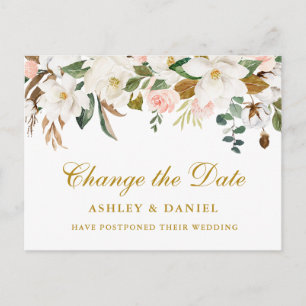 Carte Postale Aquarelle Magnolia Floral Changement La Date Or