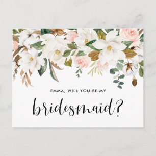 Carte Postale Aquarelle Magnolias et Cottages Be My Bridesmaid