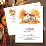 Carte Postale Aquarelle Maison d'automne Moving Faire-part<br><div class="desc">Cette faire-part chaleureuse présente une scène d'aquarelle d'automne avec une maison dans l'arrière - plan. Les mots "Notre Famille A Planté De Nouvelles Racines". C'est la façon idéale de faire connaître votre déménagement à vos amis et à votre famille. Ce sera certainement un succès pour tous ceux qui le reçoivent....</div>