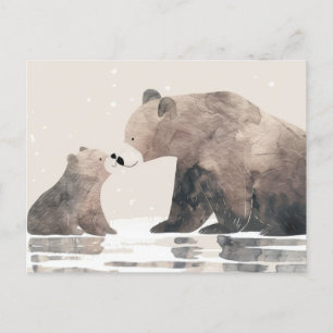 Carte Postale Aquarelle Mama Bear & Cub Fête des Mères mignonnes