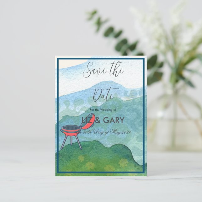 Carte Postale Aquarelle mariage Barbecue - Enregistrer la date (Debout devant)