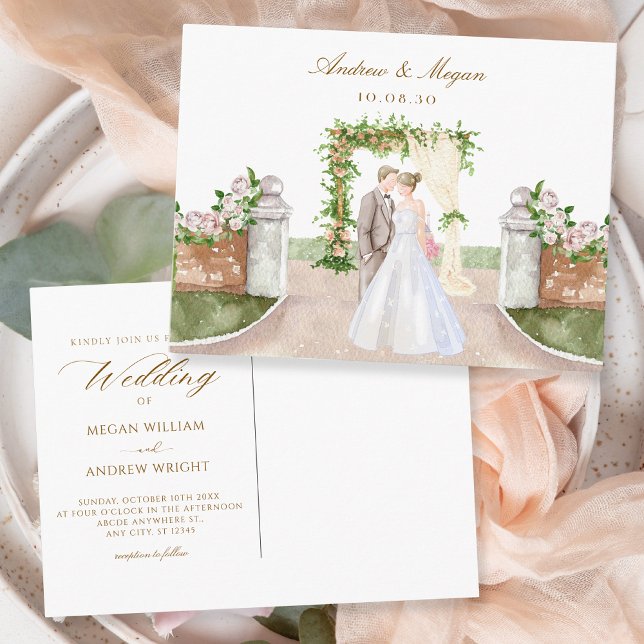 Carte Postale Aquarelle mariage jardin arche couple art (Créateur téléchargé)