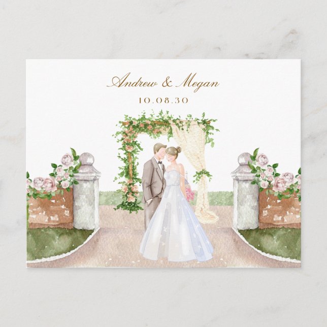 Carte Postale Aquarelle mariage jardin arche couple art (Devant)