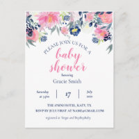 Aquarelle Marine et Baby shower floral rose