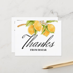 Carte Postale Aquarelle Merci pour l'anniversaire Citron et Fleu