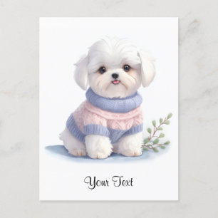Carte Postale Aquarelle mignonne Blanc Maltais Chien Chien Chien