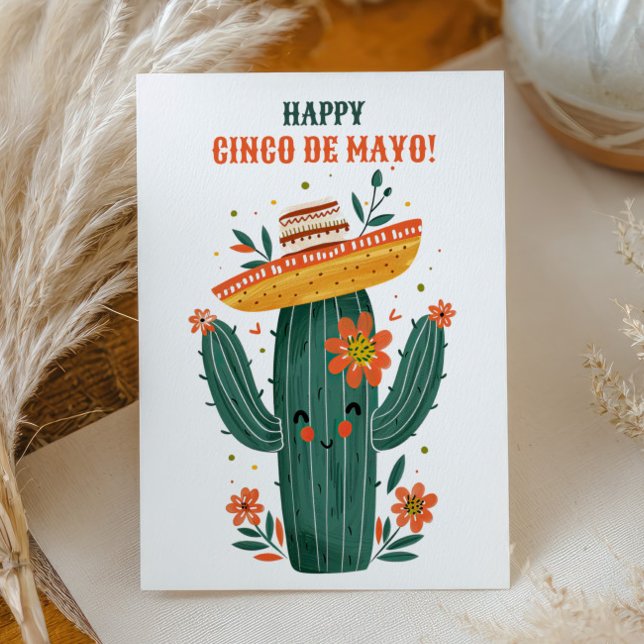 Carte Postale Aquarelle mignonne Cactus mexicain heureux Cinco d (Créateur téléchargé)