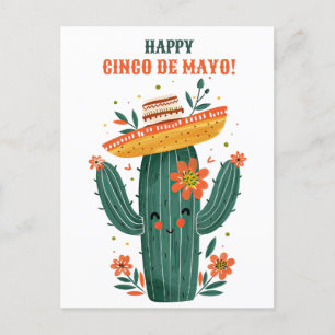 Carte Postale Aquarelle mignonne Cactus mexicain heureux Cinco d