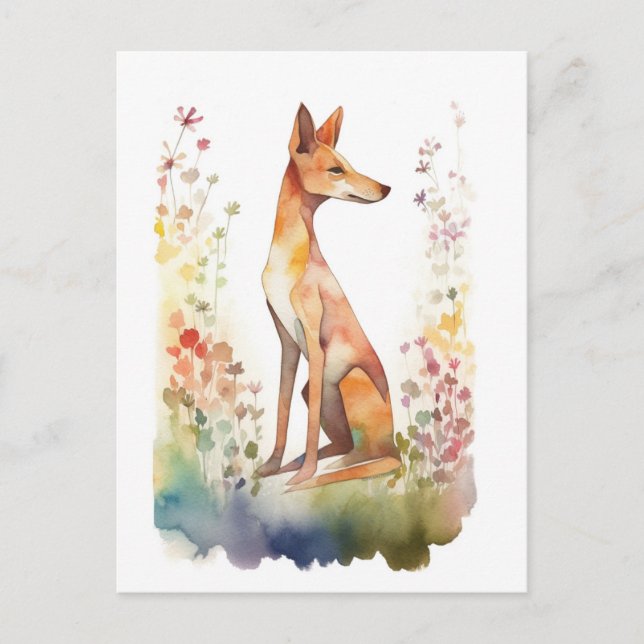 Carte Postale Aquarelle mignonne Chien et Fleurs sauvages (Devant)