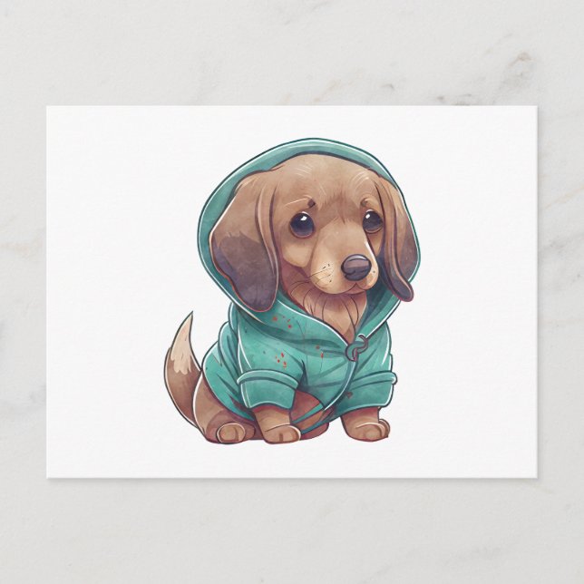 Carte Postale Aquarelle mignonne Chiot en Sweat (Devant)
