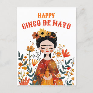 Carte Postale Aquarelle mignonne Frida Kahlo Happy Cinco de Mayo