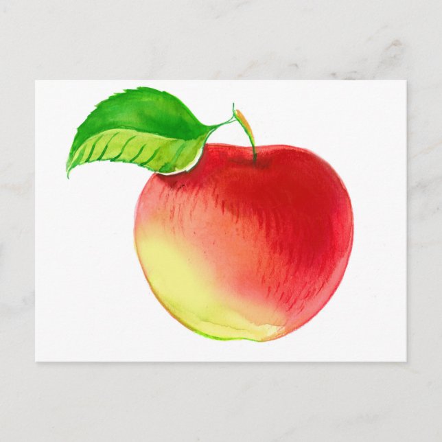 Carte Postale Aquarelle mignonne Fruit de pomme rouge (Devant)