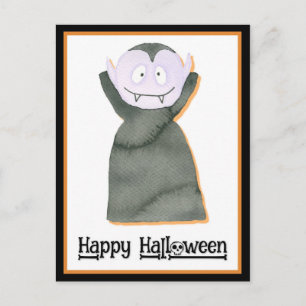 Carte Postale Aquarelle mignonne Halloween Dracula Vampire