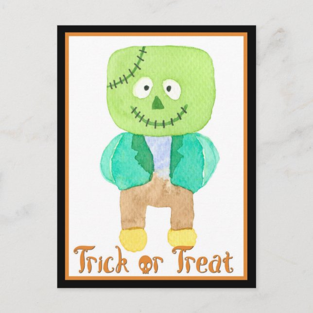 Carte Postale Aquarelle mignonne Halloween Frankenstein Monster (Devant)