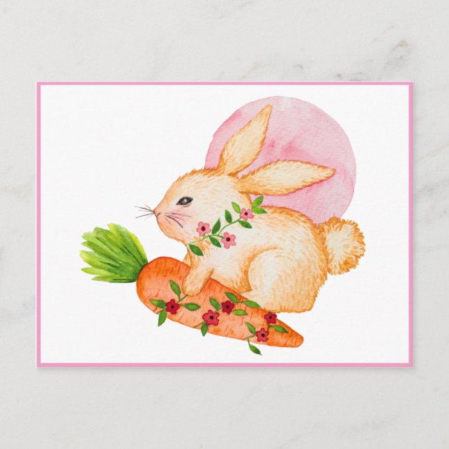 Carte Postale Aquarelle mignonne Lapin de Pâques (Devant)