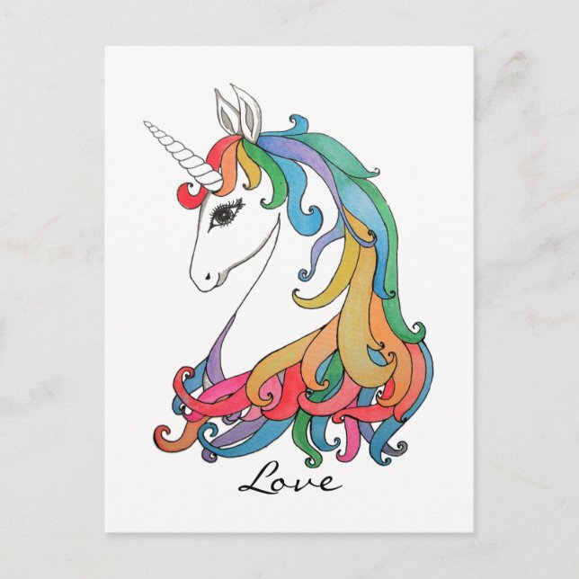 Carte Postale Aquarelle mignonne unicorne arc-en-ciel (Devant)