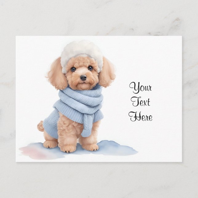 Carte Postale Aquarelle Miniature Apricot Poodé Chien chiot (Devant)