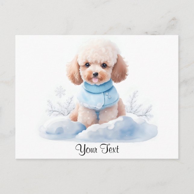 Carte Postale Aquarelle Miniature Chien Chiots Caniche Abricot (Devant)