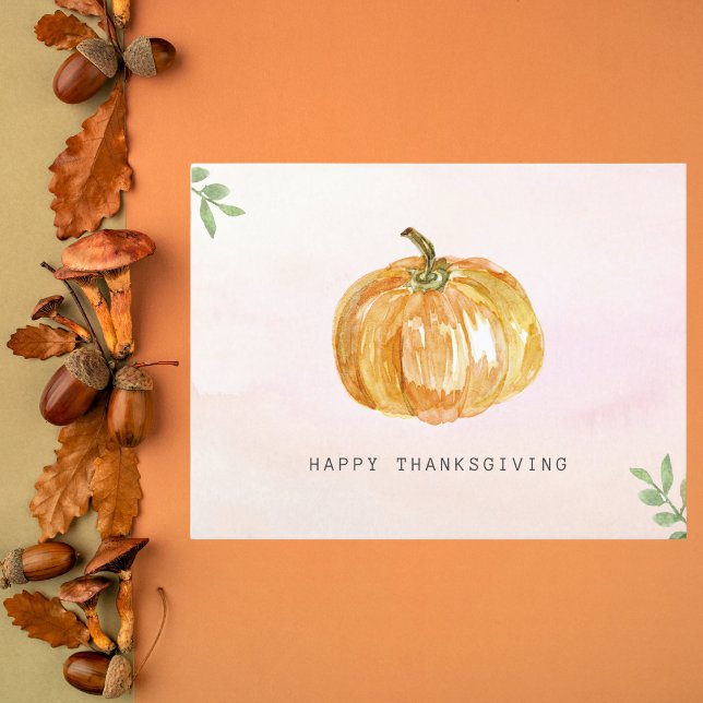 Carte Postale Aquarelle minimaliste Citrouille Thanksgiving (Créateur téléchargé)
