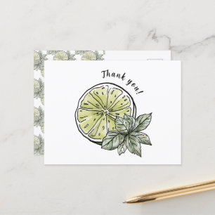 Carte Postale Aquarelle moderne Citrus Lime Fruit Merci