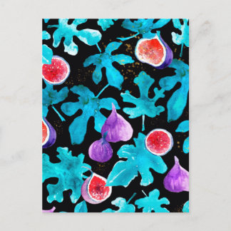 Carte Postale Aquarelle moderne Figues Fruit sur noir