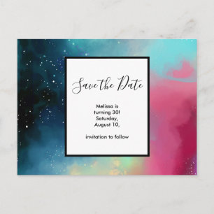 Carte Postale Aquarelle moderne Green & Red Space Nebula