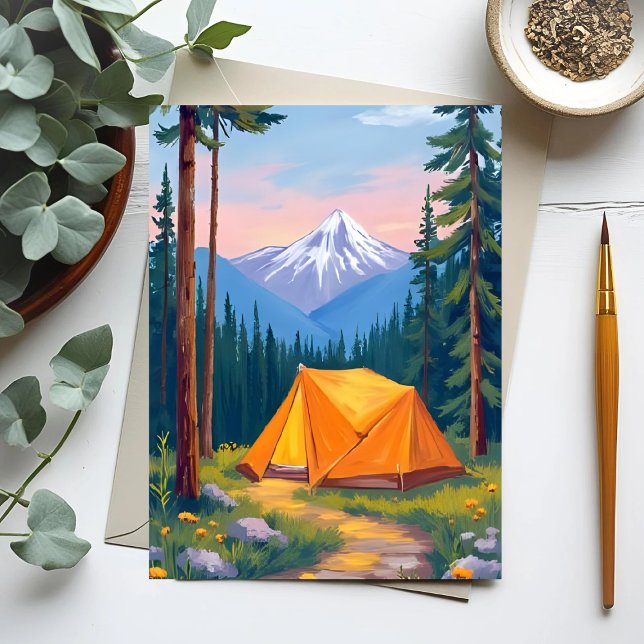 Carte Postale Aquarelle Montagne de Camping (Créateur téléchargé)