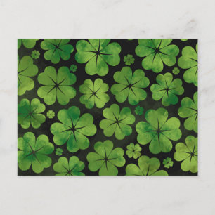 Carte Postale Aquarelle Motif à quatre feuilles Lucky Shamrock